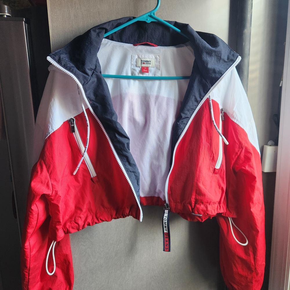 Tommy Hilfiger Red and White Cropped Jacket